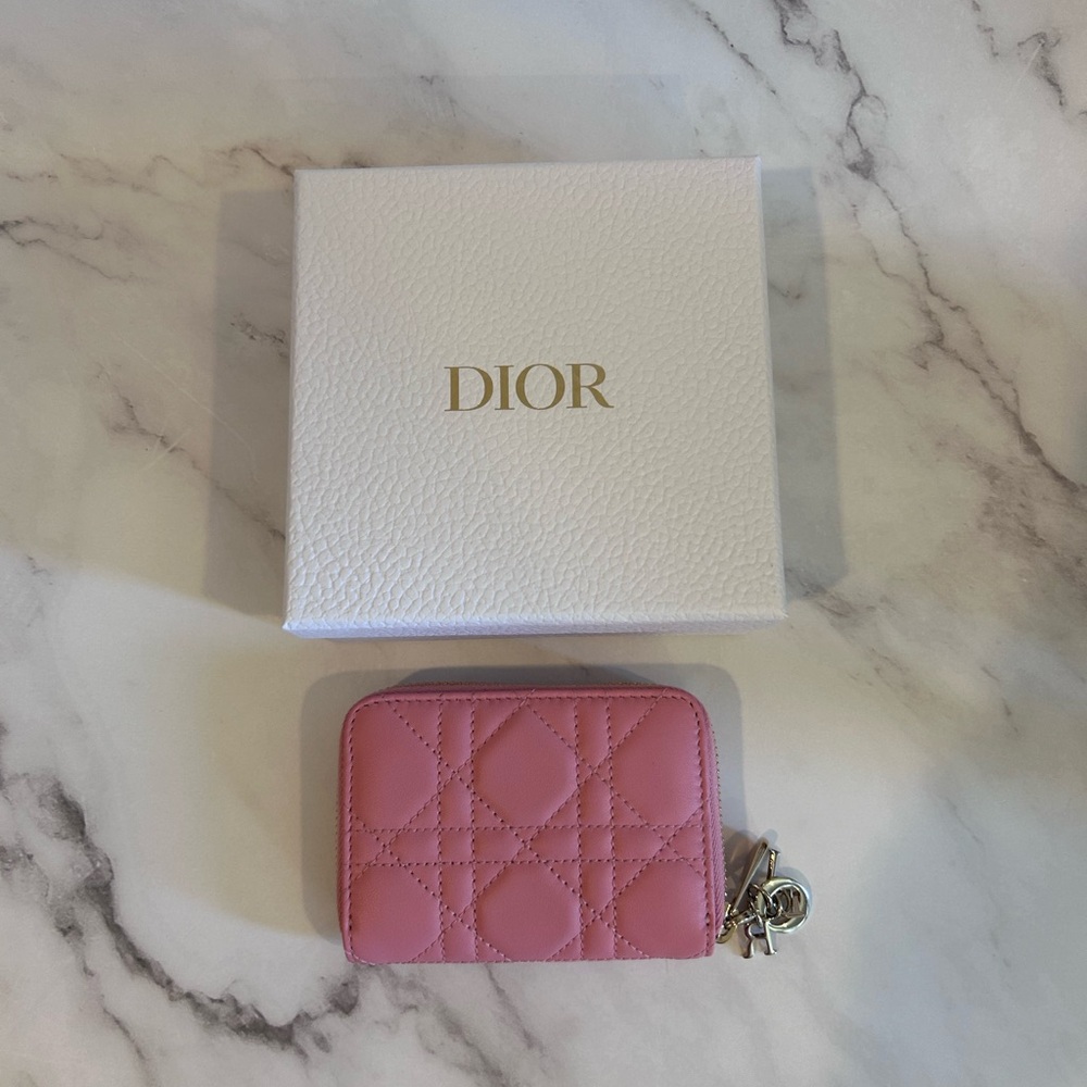 Dior Pink Quilted Zipper Wallet